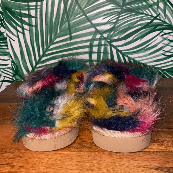 Minnetonka Multi-Colored Faux Fur Slide Slippers Women’s 8 - Picture 4 of 7